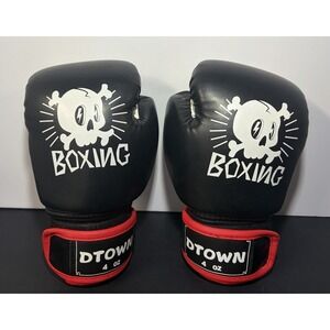 DTown Boys 4oz Black Red Training Boxing Gloves - Ages 3 to 7